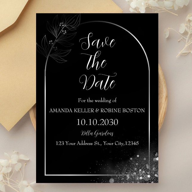 Invitación Elegante arco blanco y negro salva la fecha (Subido por el creador)