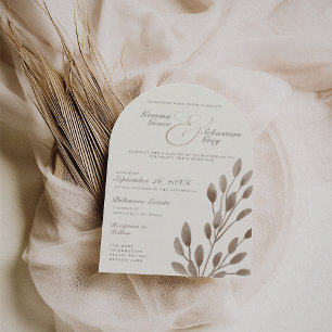 Invitación Elegante arco Boda botánico de marfil y ceniza