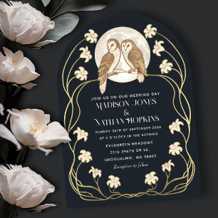 Invitación Elegante arco Boda de búhos de estilo Art Nouveau