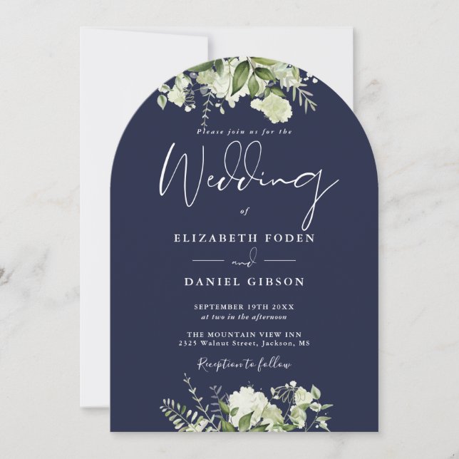 Invitación Elegante Arco Boda de código QR de la Marina Azul  (Anverso)
