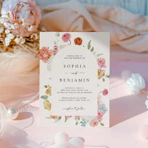 Invitación Elegante arco Boda de flores de primavera colorida