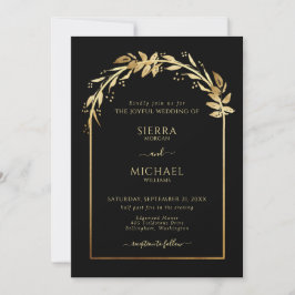 Invitación Elegante arco Boda de follaje dorado negro