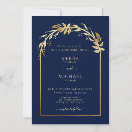 Invitación Elegante arco Boda de la Marina Azul de Oro