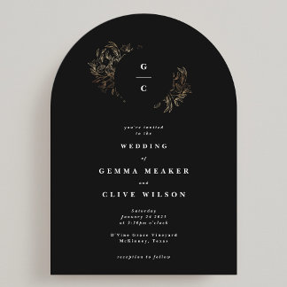 Invitación Elegante arco Boda de monograma botánico dibujado 