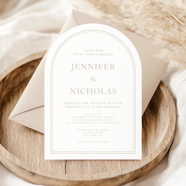 Invitación Elegante Arco Boda de Taupe Formal (Elegant Classic Formal Taupe Wedding Arch Invitation)
