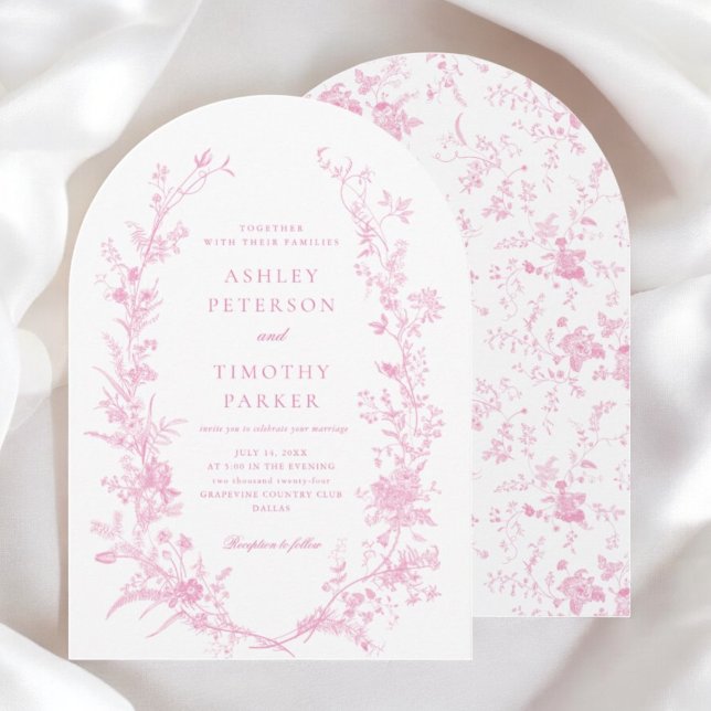 Invitación Elegante arco Boda floral de tela rosa francés (Subido por el creador)