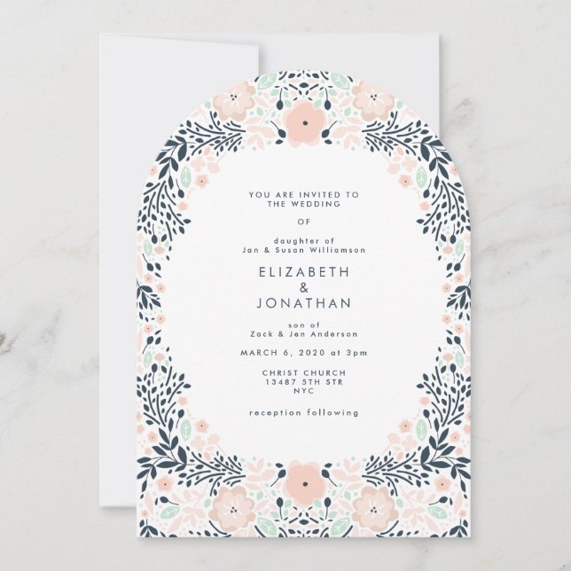 Invitación Elegante arco Boda floral neutro (Anverso)