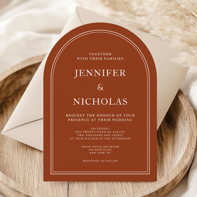 Invitación Elegante Arco Boda Formal de Terracota (Elegant Classic Formal Terracotta Wedding Arch Invitation)