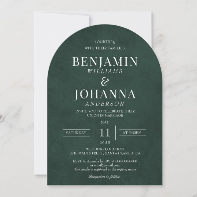 Invitación Elegante arco Boda verde del bosque clásico (Anverso)