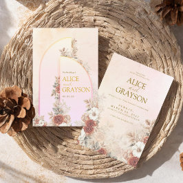 Invitación Elegante Arco Boho Floral Rosa Boda Moderna