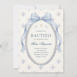 Invitación Elegante Arco de Acuarela Azul Claro Toile Bautizo