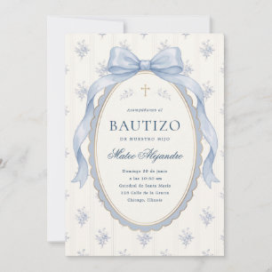 Invitación Elegante Arco de Acuarela Azul Claro Toile Bautizo