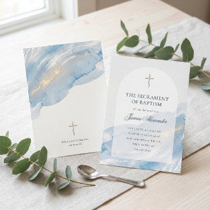 Invitación Elegante Arco de Acuarela Azul Polvoriento Mínimo 