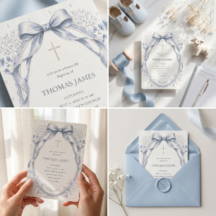 Invitación Elegante Arco de Acuarela Azul Polvoriento para Ba