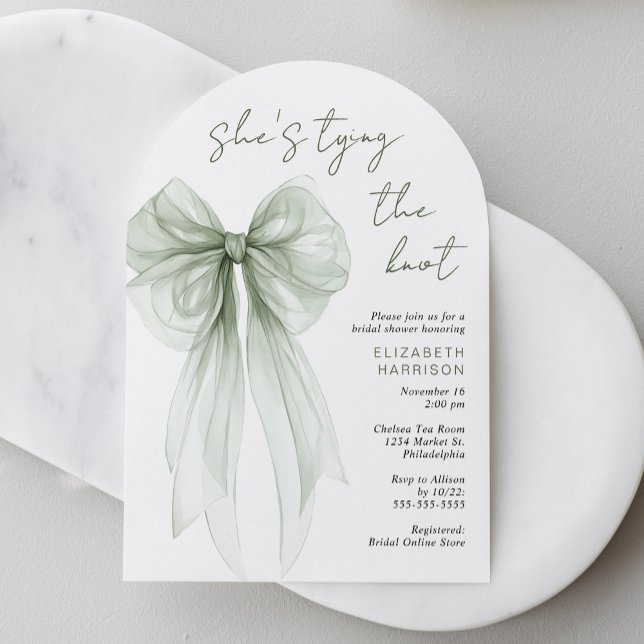 Invitación Elegante Arco de Agua para Fiesta de Despedida de  (Elegant Sage Bow Watercolor Arch Bridal Shower Invitation)