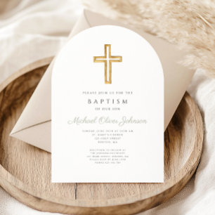 Invitación Elegante Arco de Baptismo Verde Masaje Verde