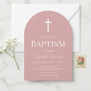 Invitación Elegante Arco de Bautizo en Rosa Polvoriento