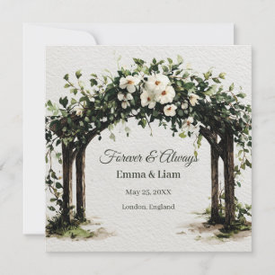 Invitación Elegante Arco de Boda con Acuarela y Flores Blanca