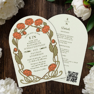 Invitación Elegante Arco de Boda de Peonía Coral Art Nouveau