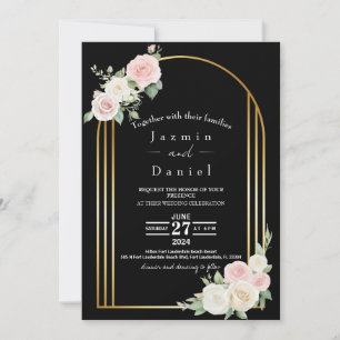 Invitación Elegante Arco de Boda de Rosa Crema y Negro Dorado