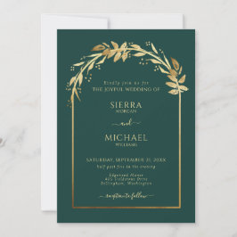 Invitación Elegante arco de Boda del follaje dorado verde esm