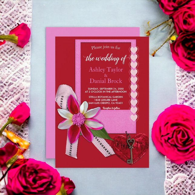 Invitación Elegante Arco de Corazón Rojo Script Clase Invitac (Subido por el creador)