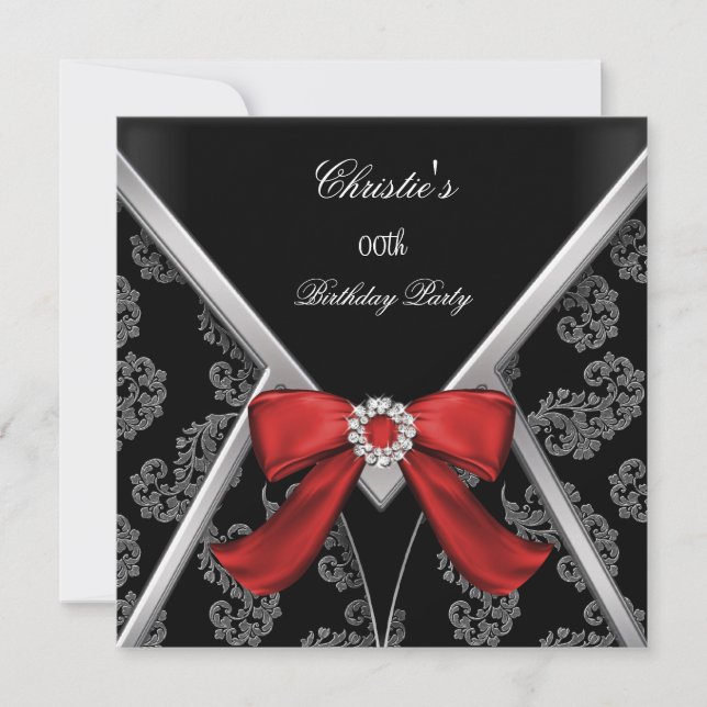 Invitación Elegante Arco de Damasco Rojo Cumpleaños Fiesta (Anverso)