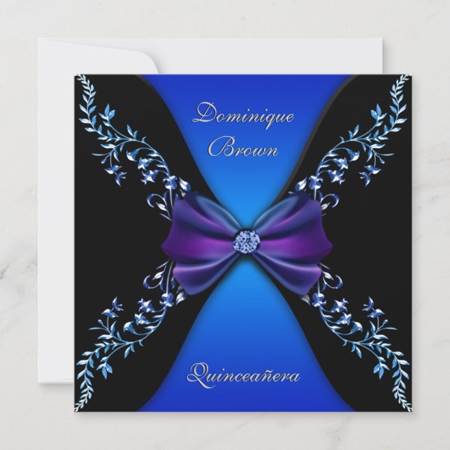 Invitación Elegante arco de diamante azul real (Anverso)