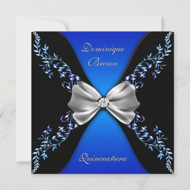 Invitación Elegante arco de diamante negro azul (Anverso)