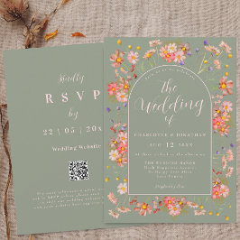 Invitación Elegante Arco de Flor Silvestre Verde Salvia Rosa