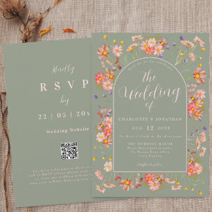 Invitación Elegante Arco de Flor Silvestre Verde Salvia Rosa