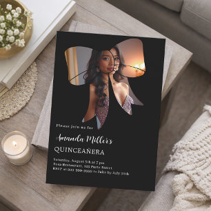 Invitación Elegante arco de fotos negro Quinceanera