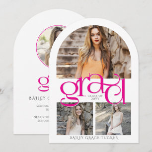 Invitación Elegante Arco de Graduación de Cuatro Fotos en Ros