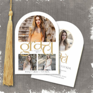 Invitación Elegante Arco de Graduación de Oro GRAD de 4 Fotos