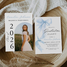 Invitación Elegante Arco de Lazo Azul Moderno para Foto de Gr