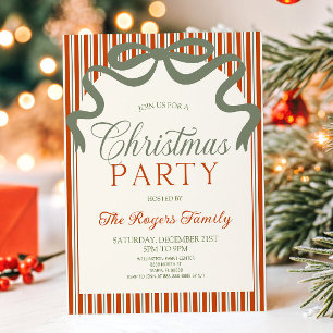 Invitación Elegante Arco de Lazo de Raya Verde Rojo Navidad F