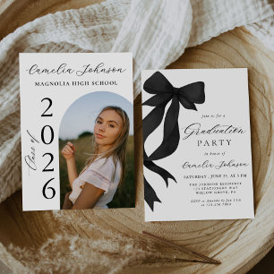 Invitación Elegante Arco de lazo negro moderno para foto de g
