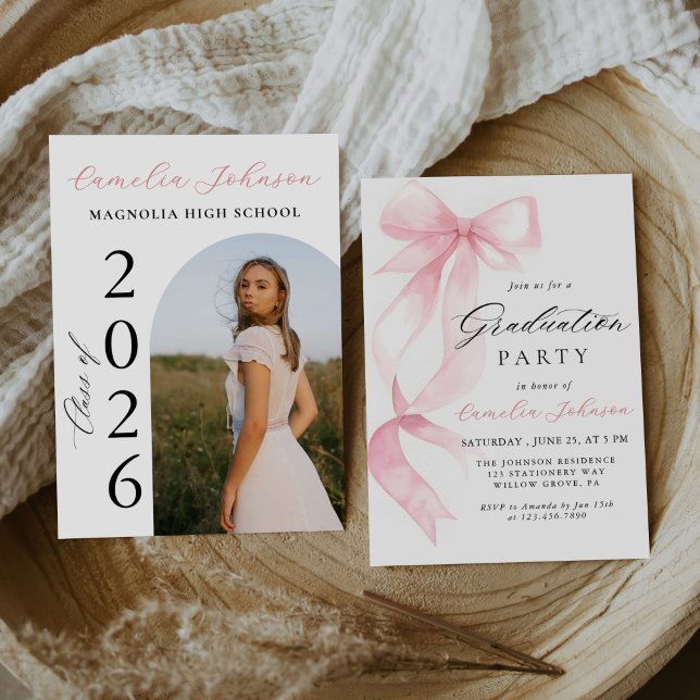 Invitación Elegante Arco de lazo rosa moderno para foto de gr (Subido por el creador)