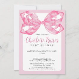 Invitación Elegante Arco de Listón de Acuarela Rosa para Baby