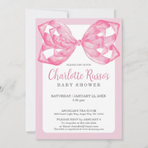 Invitación Elegante Arco de Listón de Acuarela Rosa para Baby