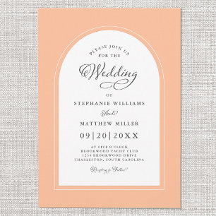 Invitación Elegante Arco de Melocotón Caligrafía Moderna Boda