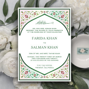 Invitación Elegante Arco de Mosaico Verde Persa Boda Musulman