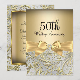 Invitación Elegante Arco de Oro Floral Remolino 50 Aniversari