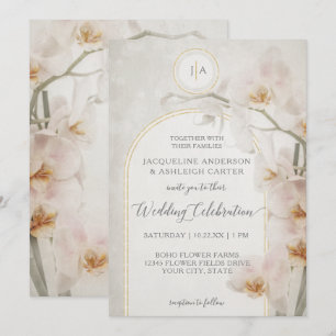 Invitación Elegante Arco de Oro Orquídea Monograma Neutral Ah