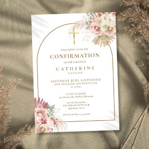 Invitación Elegante Arco de Oro Pampas Floral Confirmación
