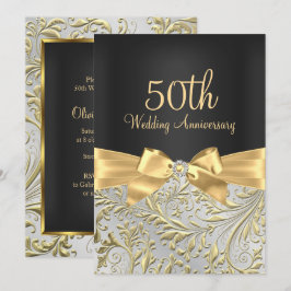 Invitación Elegante Arco de Oro y Remolino Floral 50 Aniversa