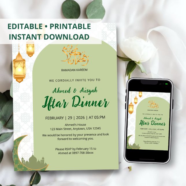 Invitación Elegante Arco de Terracota Verde para Iftar de Ram (Subido por el creador)
