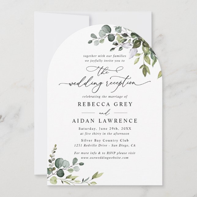 Invitación Elegante Arco de Verdor Sólo Recepción de Boda (Anverso)