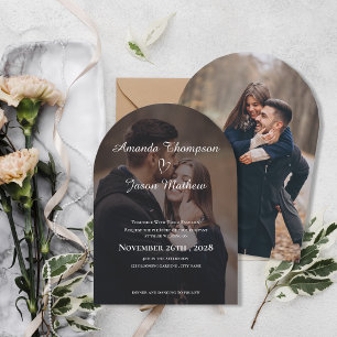 Invitación Elegante Arco Doble Foto Boda Doble Cara