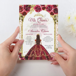 Invitación Elegante arco dorado floral rojo princesa Quincean